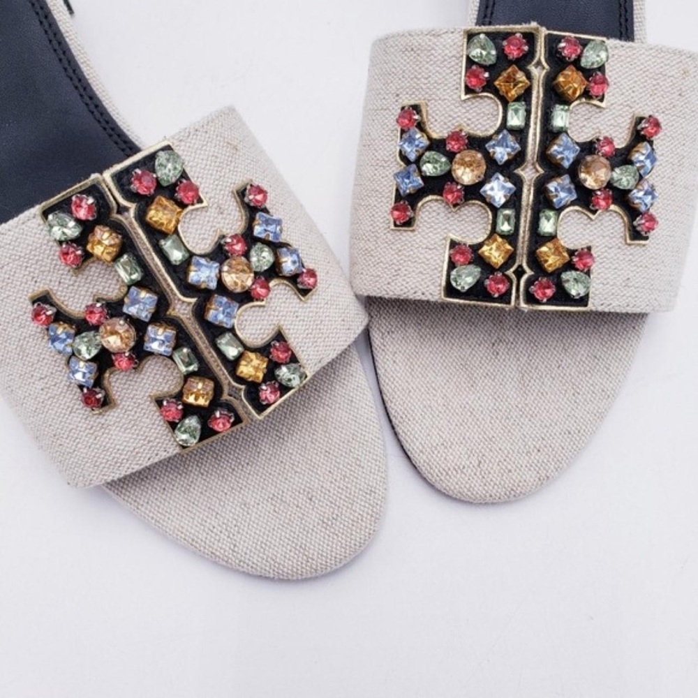 NWOT Tory Burch Ines jeweled linen sandals - Picture 2 of 6